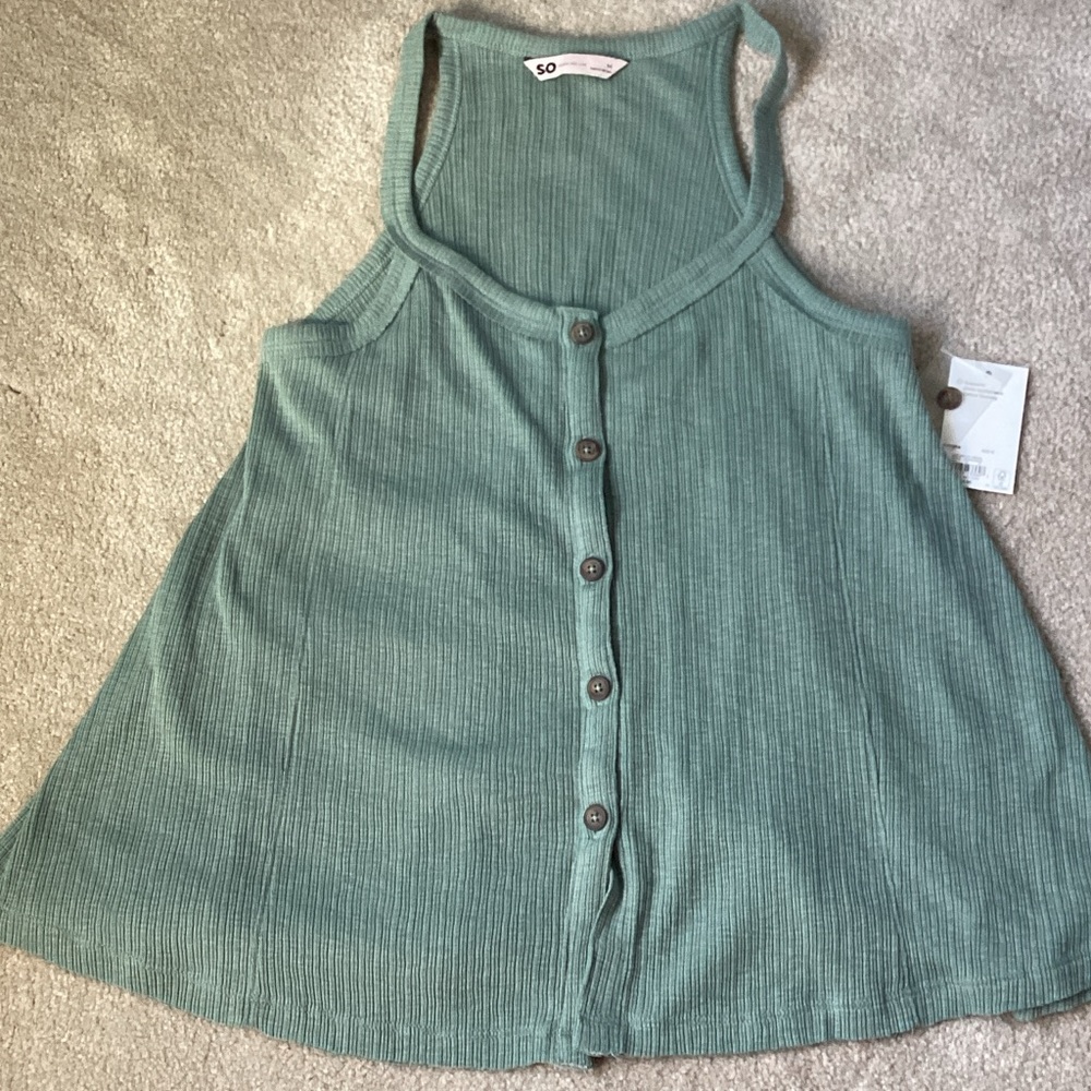 SO Ribbed Button-Front Tank Top in Sage